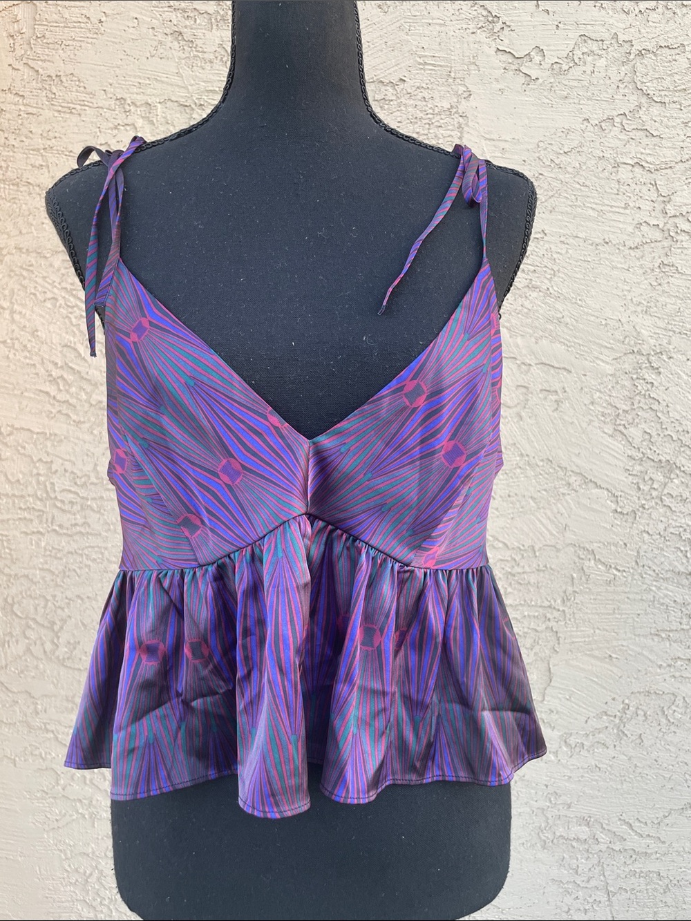Savage X Fenty Purple Striped Tie-Shoulder Peplum Cami